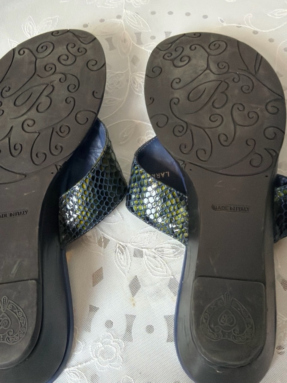 Brighton Navy Blue and Olive Green Snakeskin-Pattern Sandals - Picture 7 of 7